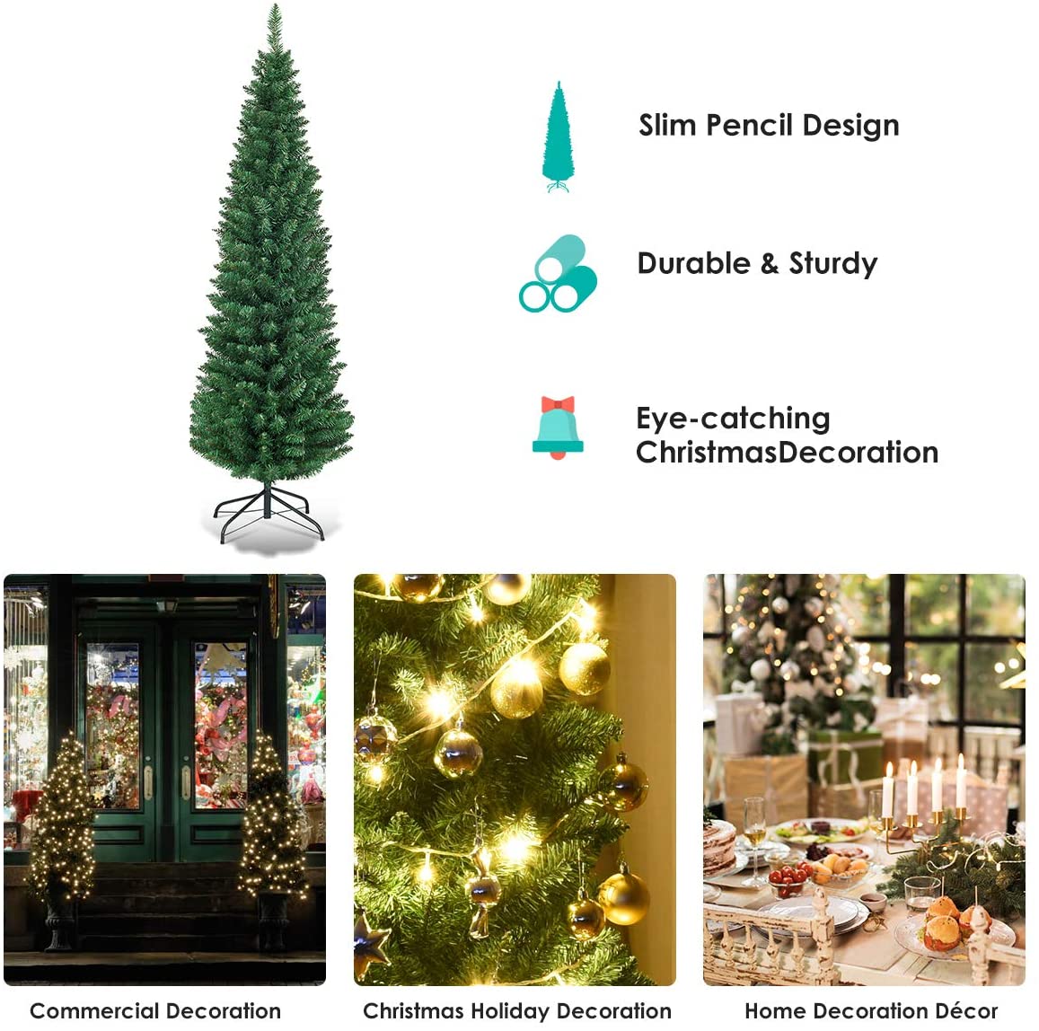 Pencil Christmas Tree, Artificial Slim Skinny Tree - GoflameUS