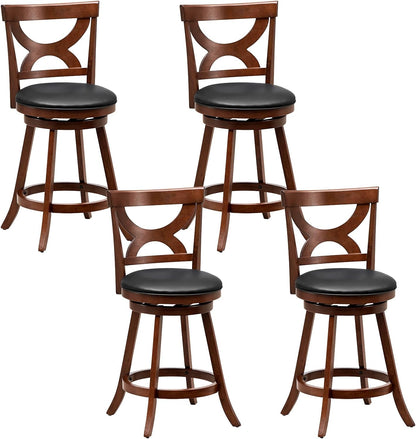 Goflame Bar Stools Set of 2, 30.5" Counter Height Bar Dining Chairs with Back & Footrest, Rubber Wood Frame