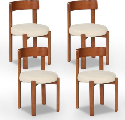 Goflame Wooden Dining Chairs Set of 2/4 Teddy Fleece Upholstered Boucle Kitchen Chair w/Curved Backrest