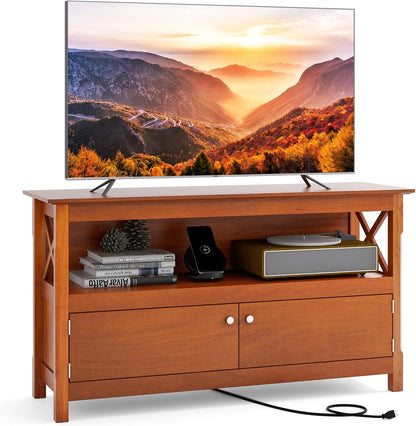 Goflame TV Stand with Power Outlet for TVs up to 50 Inch, Entertainment Center with 2-Door Cabinet