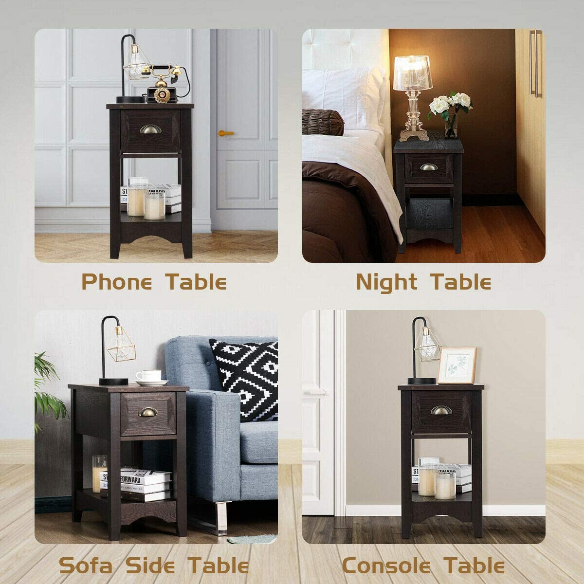 Chair Side End Table with Drawer - Goflameus