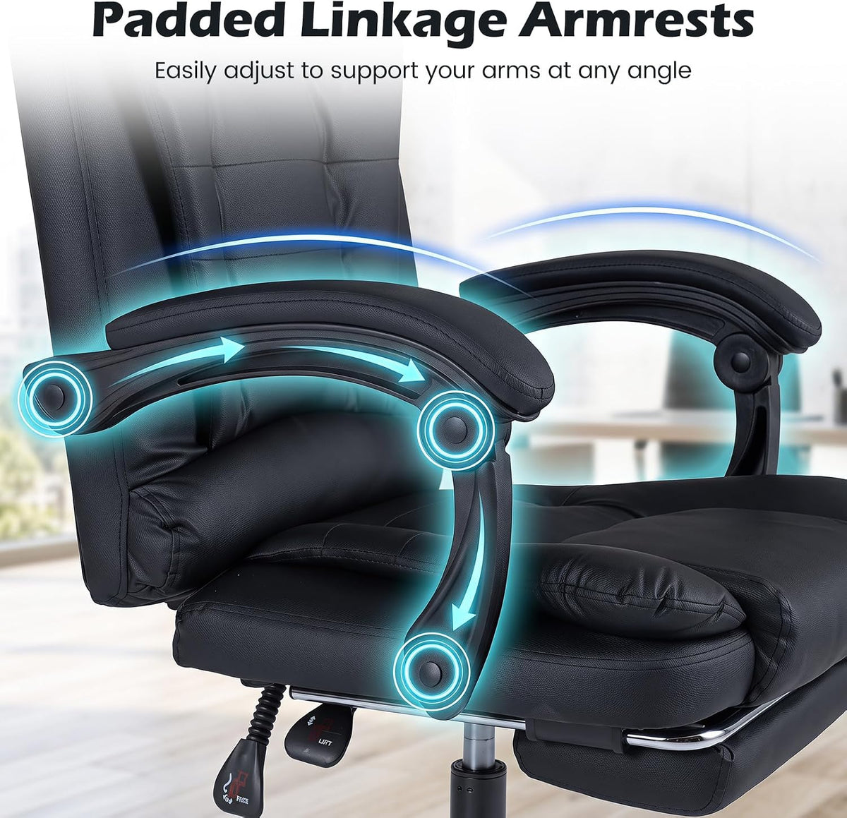 Goflame Massage Office Chair, Comfy Desk Chair with Foot Rest, Black | Executive Chair with Adjustable Reclining Backrest
