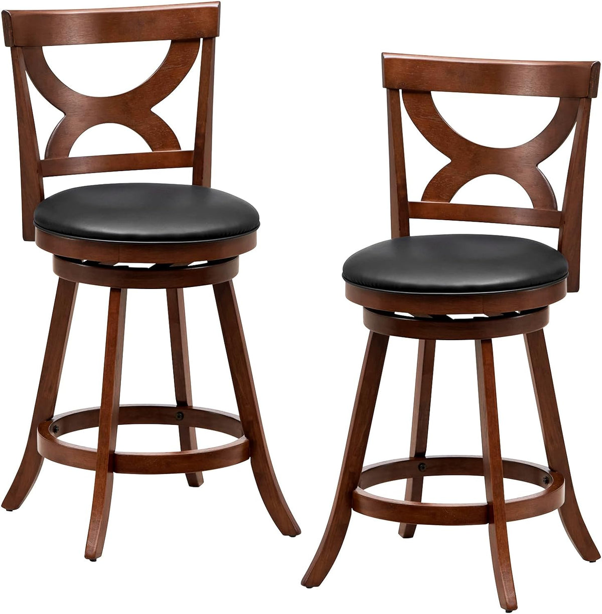 Goflame Bar Stools Set of 2, 30.5" Counter Height Bar Dining Chairs with Back & Footrest, Rubber Wood Frame