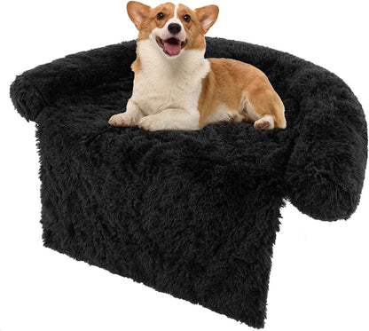 Goflame Calming Dog Bed - Fluffy Plush Pet Bed for Couch, Removable Washable Cover