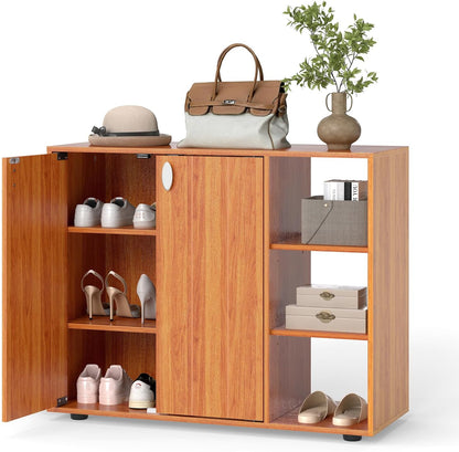 Goflame Wood Shoe Cabinet with Doors with 3-Level Adjustable Open Shelves