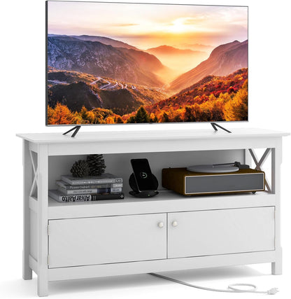 Goflame TV Stand with Power Outlet for TVs up to 50 Inch, Entertainment Center with 2-Door Cabinet