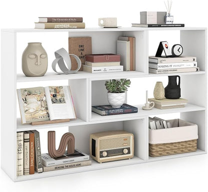 Goflame 3-Tier Bookshelf, Wooden Concave Bookcase for Small Space | Modern Freestanding Display Storage Shelves