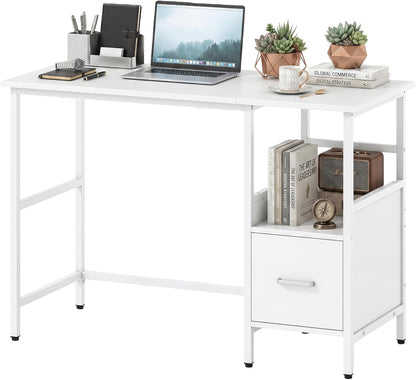 Goflame White Computer Desk, Writing Desk w/Open Shelf and Storage Drawer