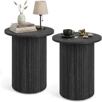 Goflame Round Side Table, Fluted Mid Century Modern Drum End Table | 22.5‘’ Wooden Pedestal Accent Nightstand for Bedroom