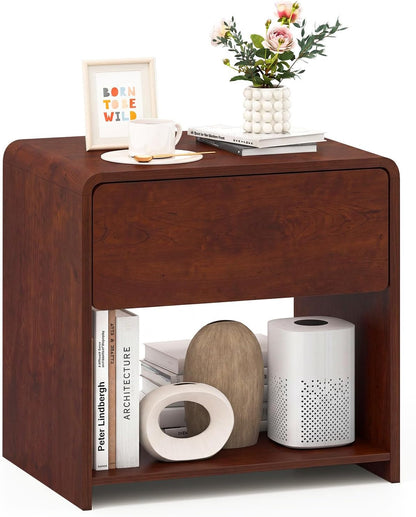 Goflame Modern Nightstand with Drawer Set of 1/2 Storage Open Shelf