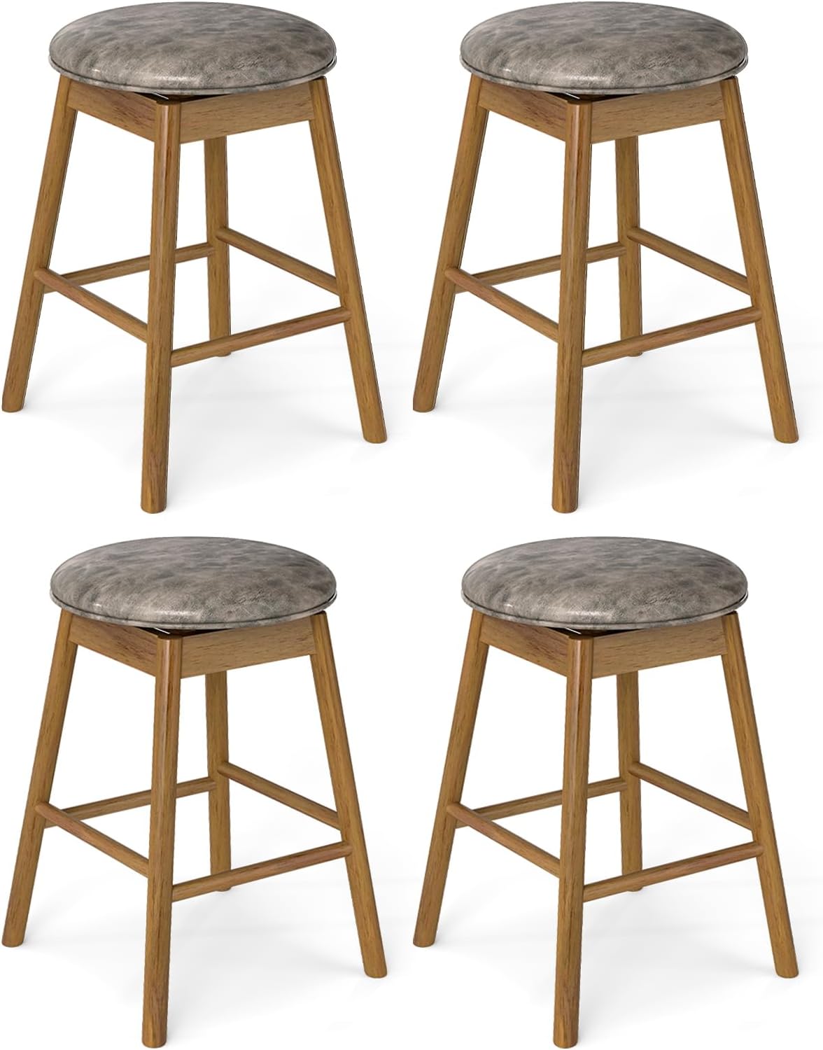 Goflame Swivel Counter Height Barstools with Solid Wood Legs and Footrests