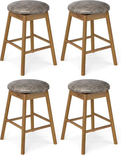 Goflame Swivel Counter Height Barstools with Solid Wood Legs and Footrests