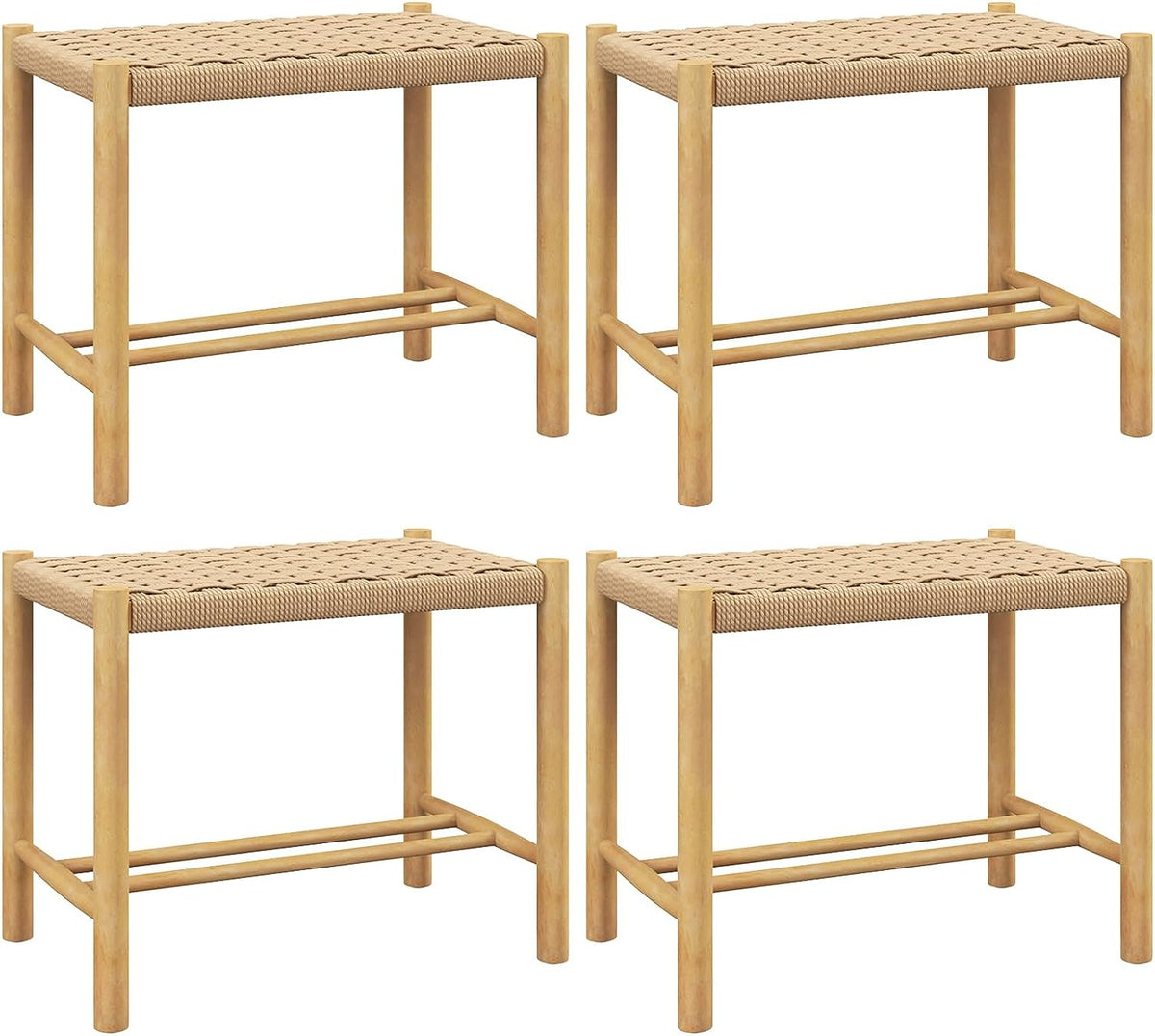 Goflame Wood Stools Set of 2, 18" Tall Boho Backless Stool Chairs with Rubber Wood Legs
