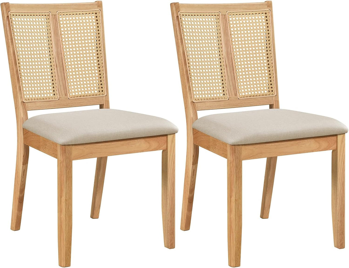 Goflame Rattan Dining Chairs Farmhouse Upholstered Kitchen Chairs | Boho Dining Room Chair w/Curved Backrest & Padded Seat