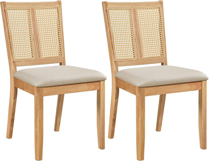 Goflame Rattan Dining Chairs Farmhouse Upholstered Kitchen Chairs | Boho Dining Room Chair w/Curved Backrest & Padded Seat