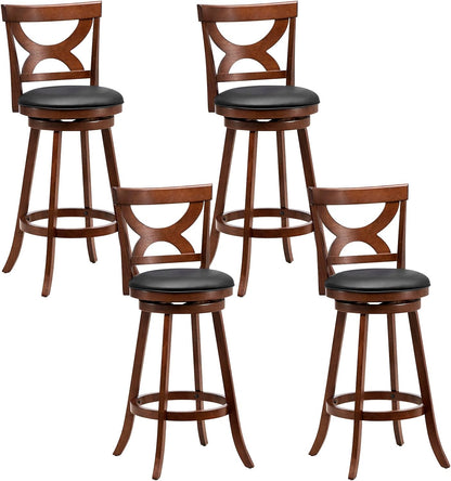 Goflame Bar Stools Set of 2, 30.5" Counter Height Bar Dining Chairs with Back & Footrest, Rubber Wood Frame