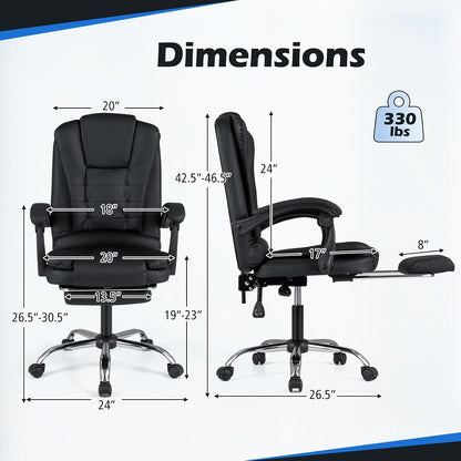Goflame Massage Office Chair, Comfy Desk Chair with Foot Rest, Black | Executive Chair with Adjustable Reclining Backrest