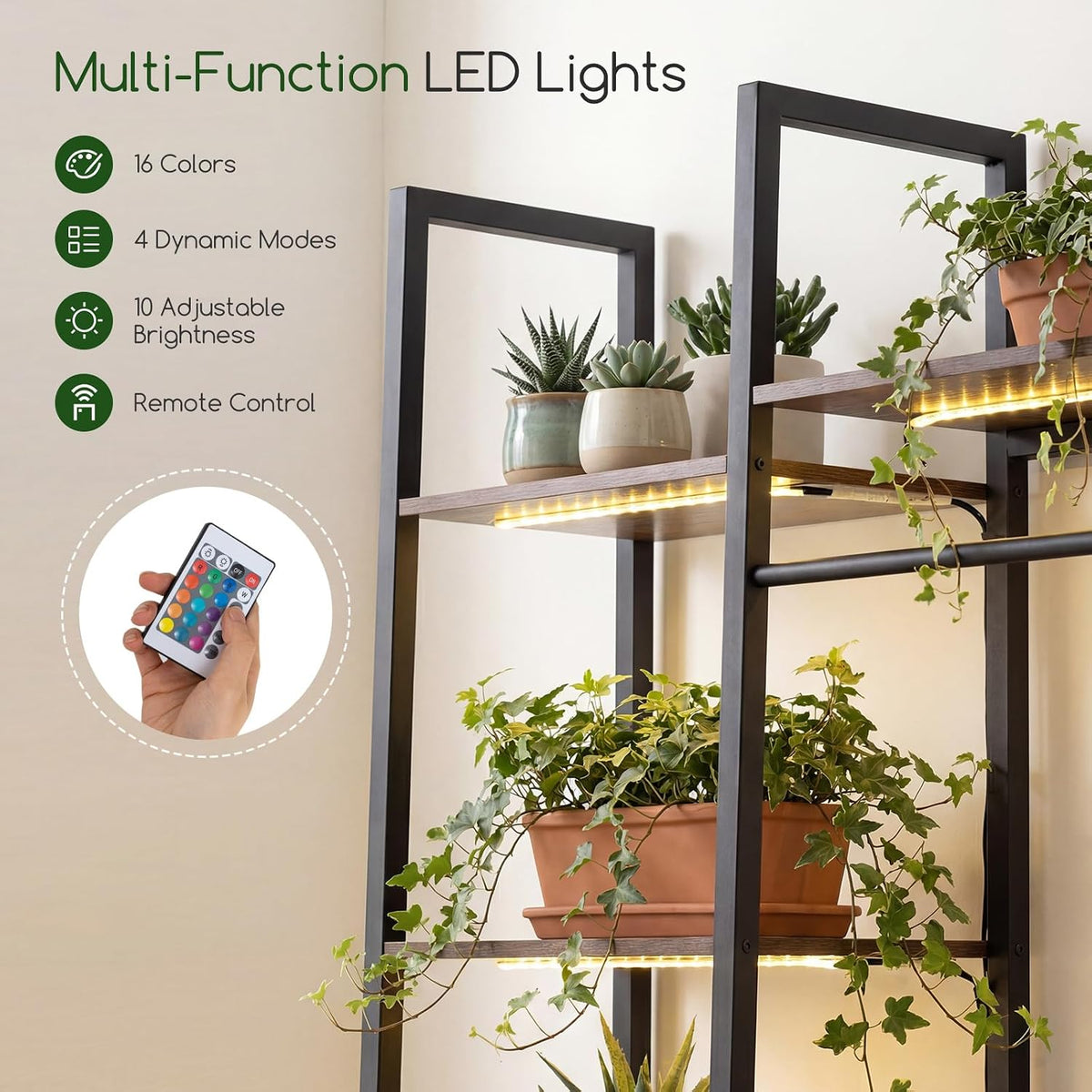 GOFLAME 55.5” Tall Plant Stand with 16 Colors LED Lights