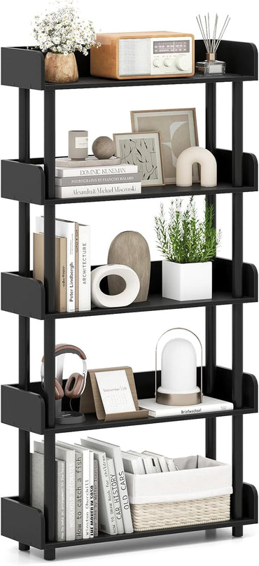 Goflame 5-Tier Bookshelf with Anti-Tipping Kit & Open Storage Organizer for Living Room Bedroom