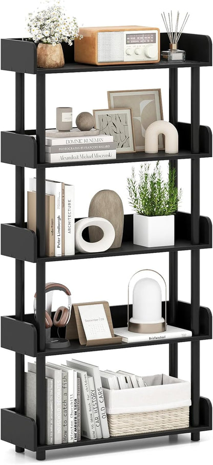 Goflame 5-Tier Bookshelf with Anti-Tipping Kit & Open Storage Organizer for Living Room Bedroom