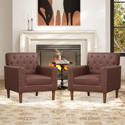 Goflame Mid Century Modern Accent Chair with Button Tufted Decoration and Rivets
