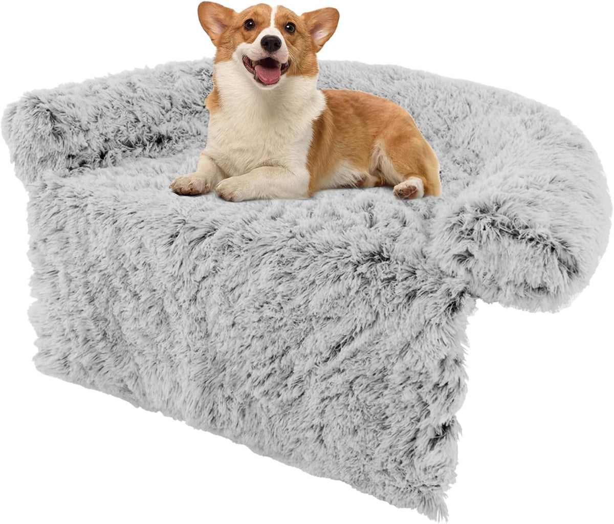 Goflame Calming Dog Bed - Fluffy Plush Pet Bed for Couch, Removable Washable Cover