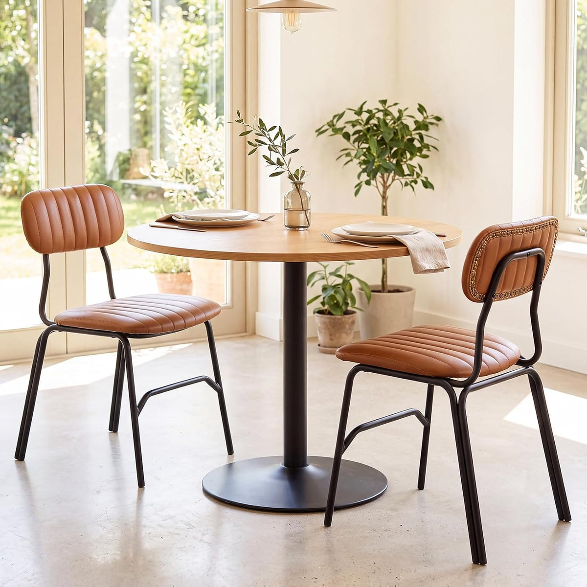 Goflame Metal Dining Chairs PU Leather Upholstered Kitchen Chairs | Modern Dining Room Chair w