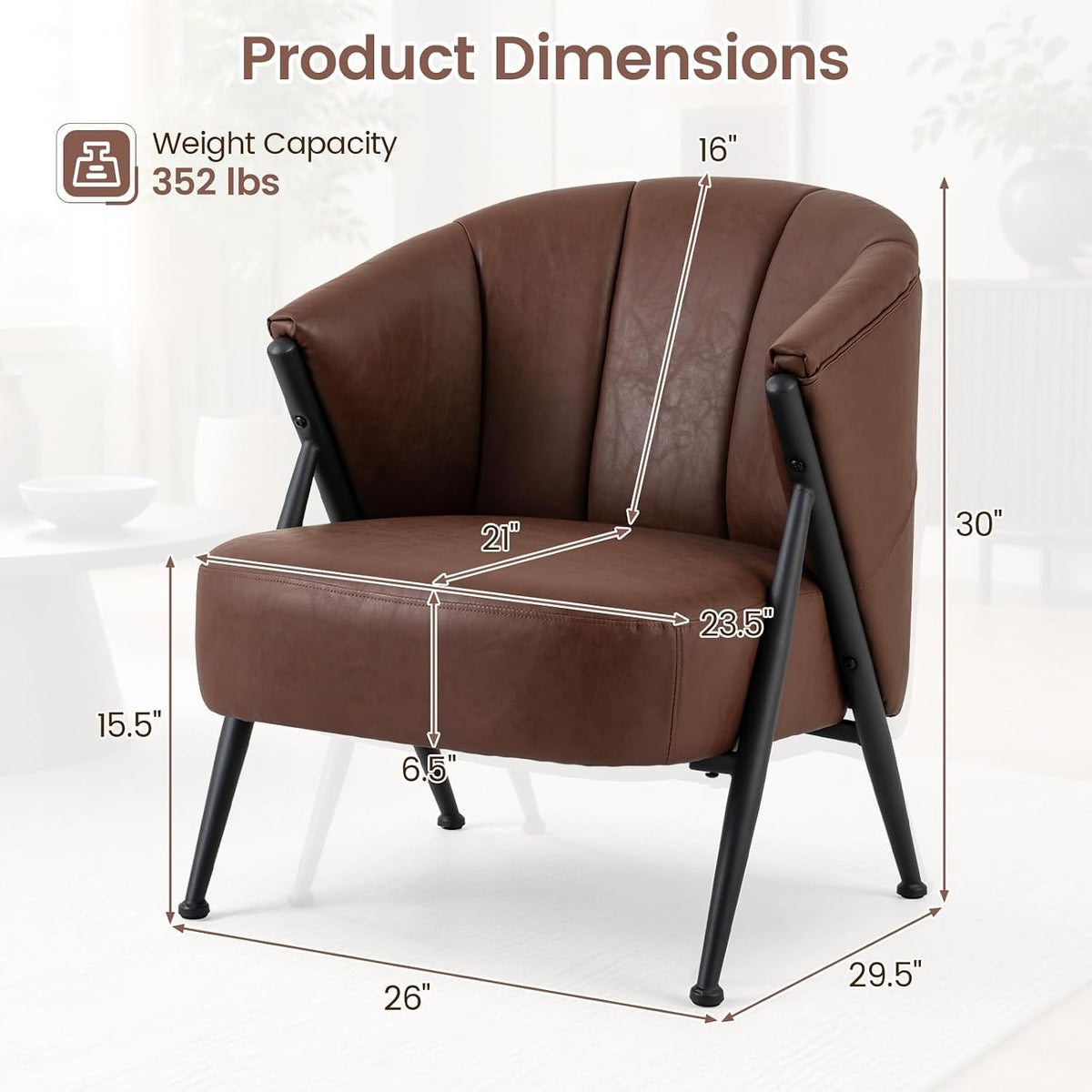 Goflame Mid Century Modern Accent Chair w/Curved Backrest & Wide Seat
