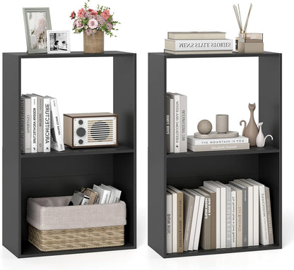Goflame 3-Tier Bookshelf | 2-Cube Bookcase w/Open Storage Compartment (1/2)