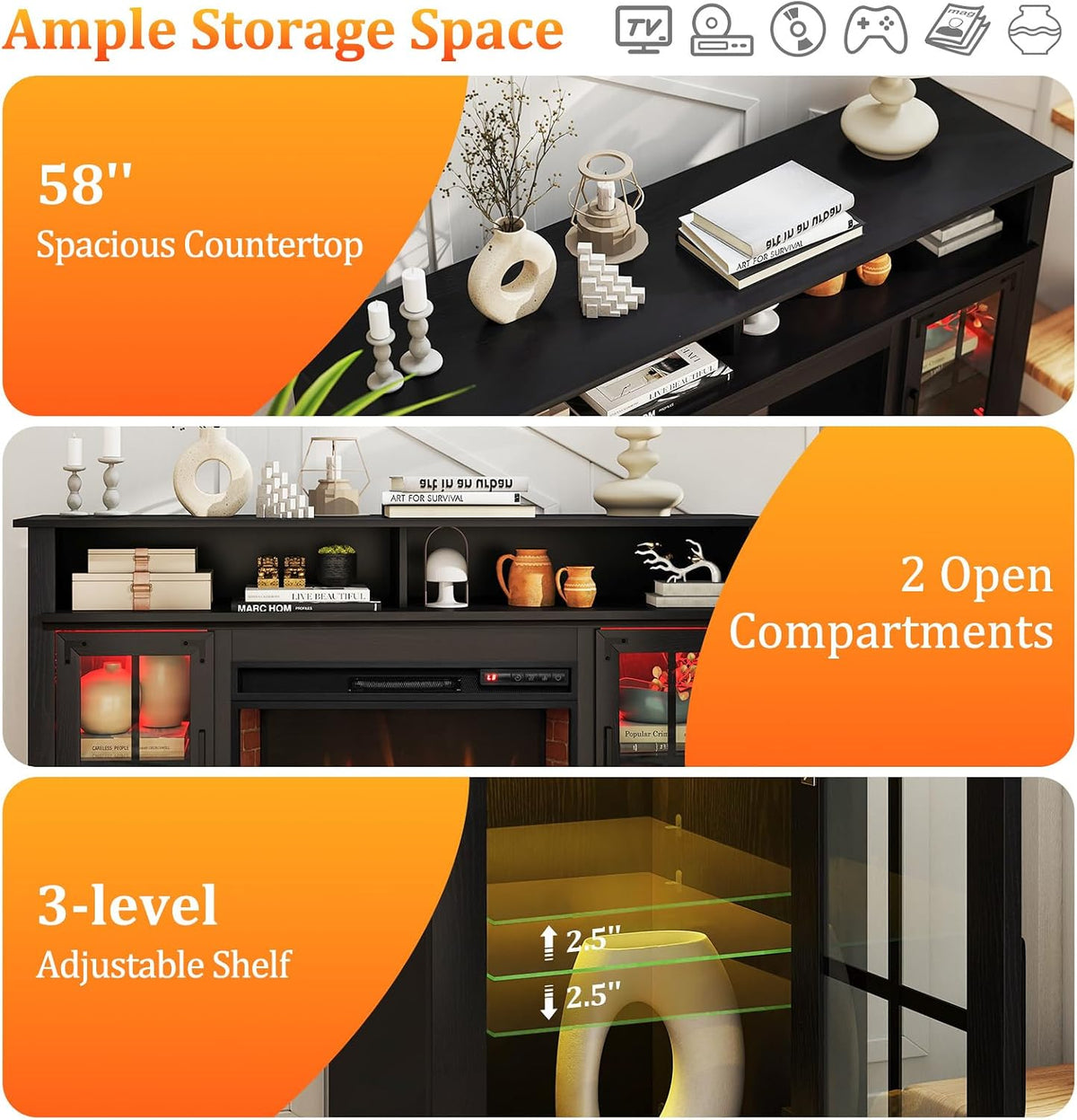 GOFLAME Fireplace TV Stand with Remote Controls and Thermostat