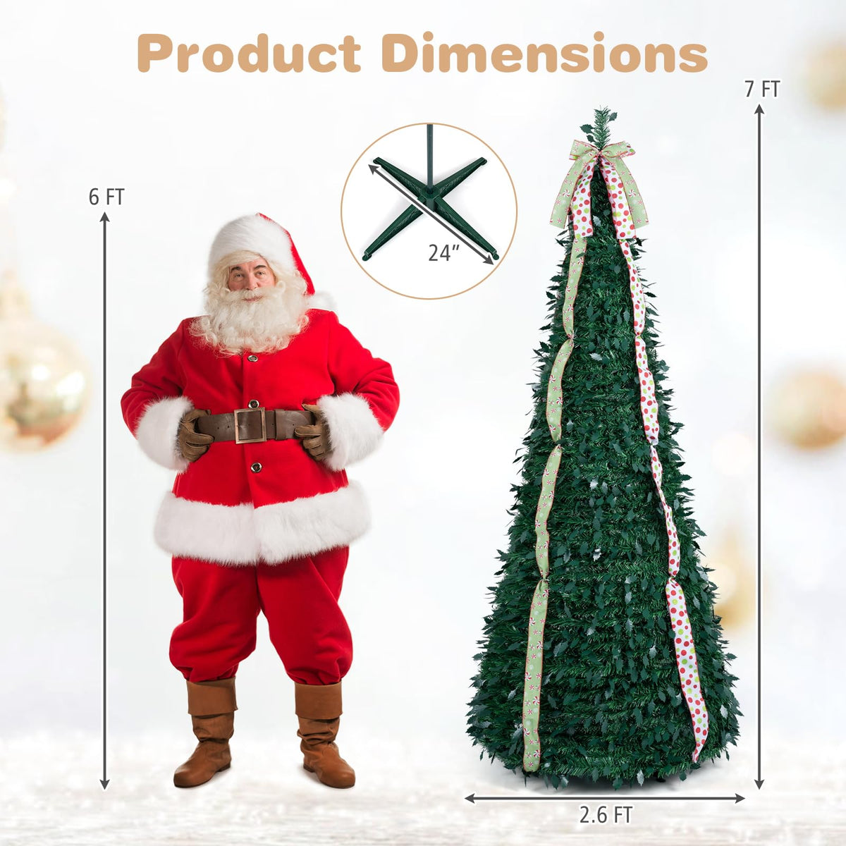 GOFLAME 6ft/7ft Pop Up Christmas Tree with Tree Topper Bow & 4 Ribbons