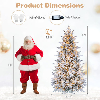 GOFLAME 5/6/7/8FT Pre-lit Christmas Tree | Snow Flocked Artificial Xmas Tree