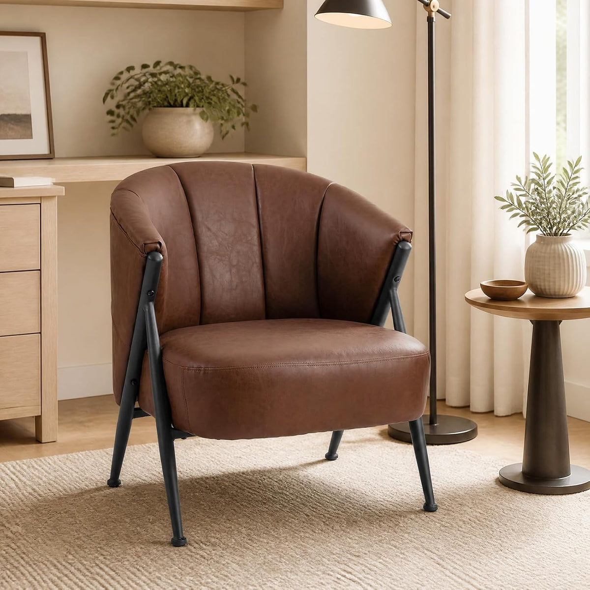 Goflame Mid Century Modern Accent Chair w/Curved Backrest & Wide Seat