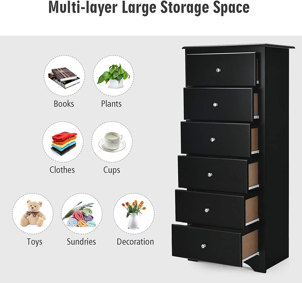6 Drawer Chest Wooden Dresser Clothes Organizer Bedroom - Goflameus