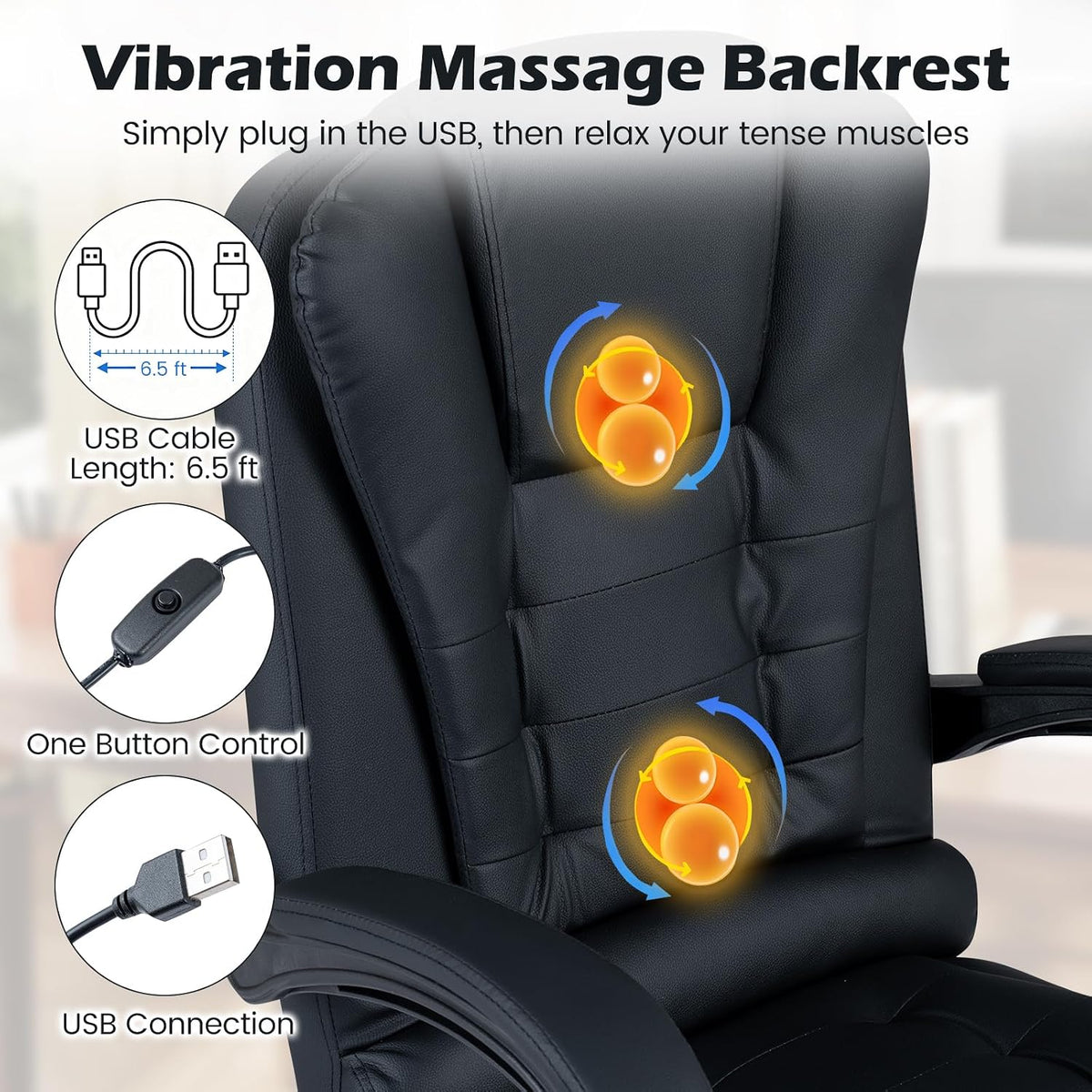 Goflame Massage Office Chair, Comfy Desk Chair with Foot Rest, Black | Executive Chair with Adjustable Reclining Backrest