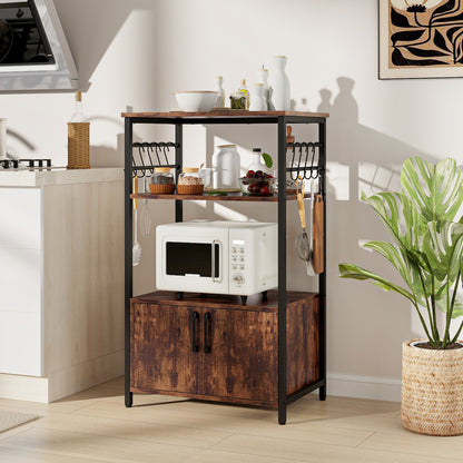 Kitchen Baker's Rack with Cabinet, 3-Tier Pantry Cabinet with 2 Open Shelves