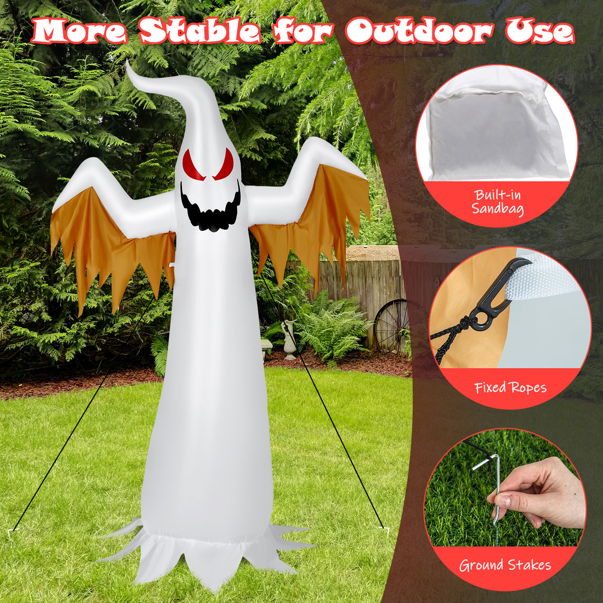 6FT Halloween Inflatable Scary Spooky Ghost, Blow Up Yard Decoration with Built-in Flame Light and Waterproof Blower
