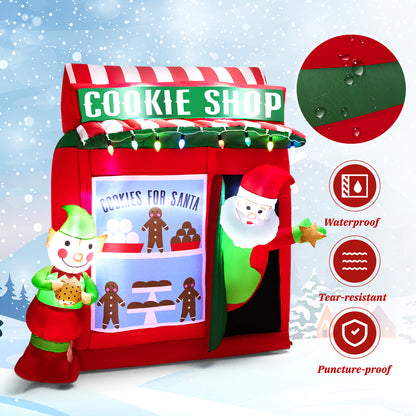 6.5 FT Christmas Inflatable Santa Claus, Outdoor Self-Inflatable Holiday Decoration with Cookie Shop