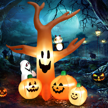 8 FT Halloween Inflatable Dead Tree with Pumpkins, Ghost and Owl, Blow up Yard Scary Tree with Bright LED Lights