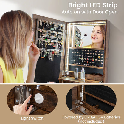 Jewelry Cabinet Freestanding, LED Lighted Jewelry Armoire with Full-length Frameless Mirror