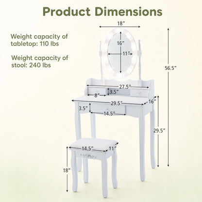 Vanity Table Set with Rotatable Mirror, Makeup Vanity Desk with 3-Color Dimmable LED Lights
