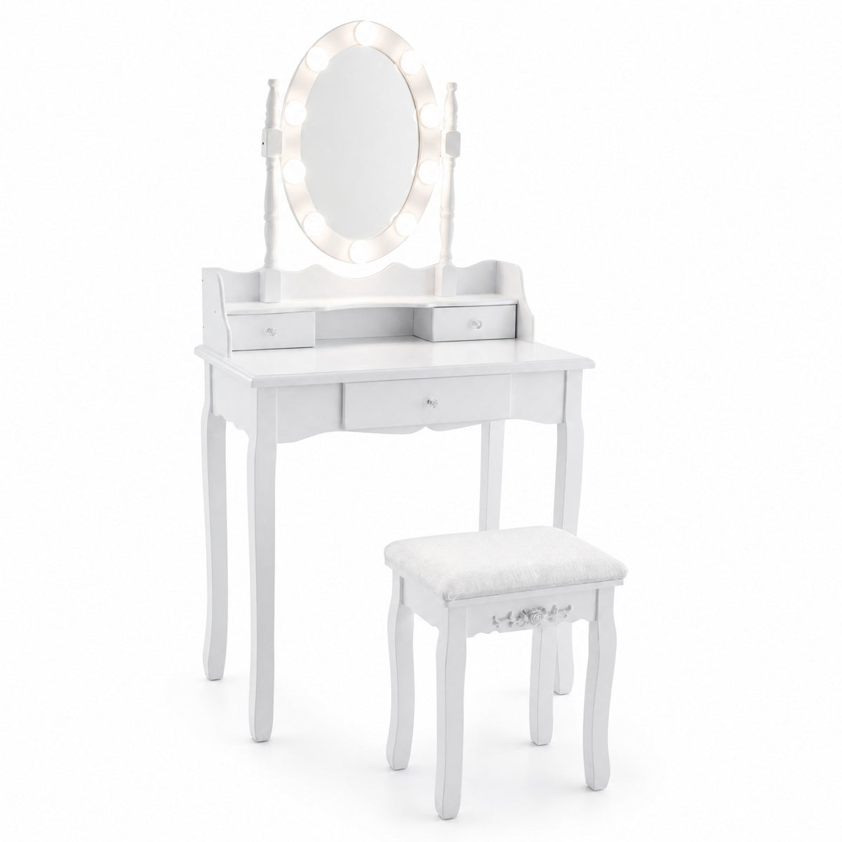 Vanity Table Set with Rotatable Mirror, Makeup Vanity Desk with 3-Color Dimmable LED Lights