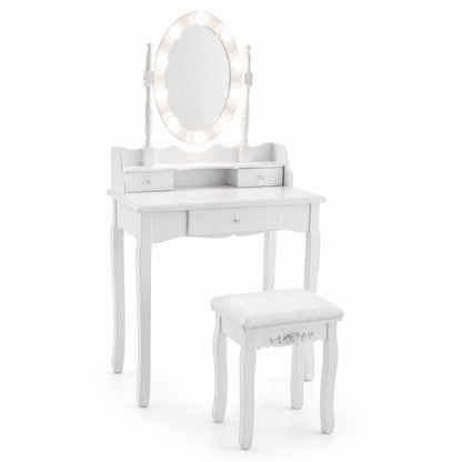 Vanity Table Set with Rotatable Mirror, Makeup Vanity Desk with 3-Color Dimmable LED Lights