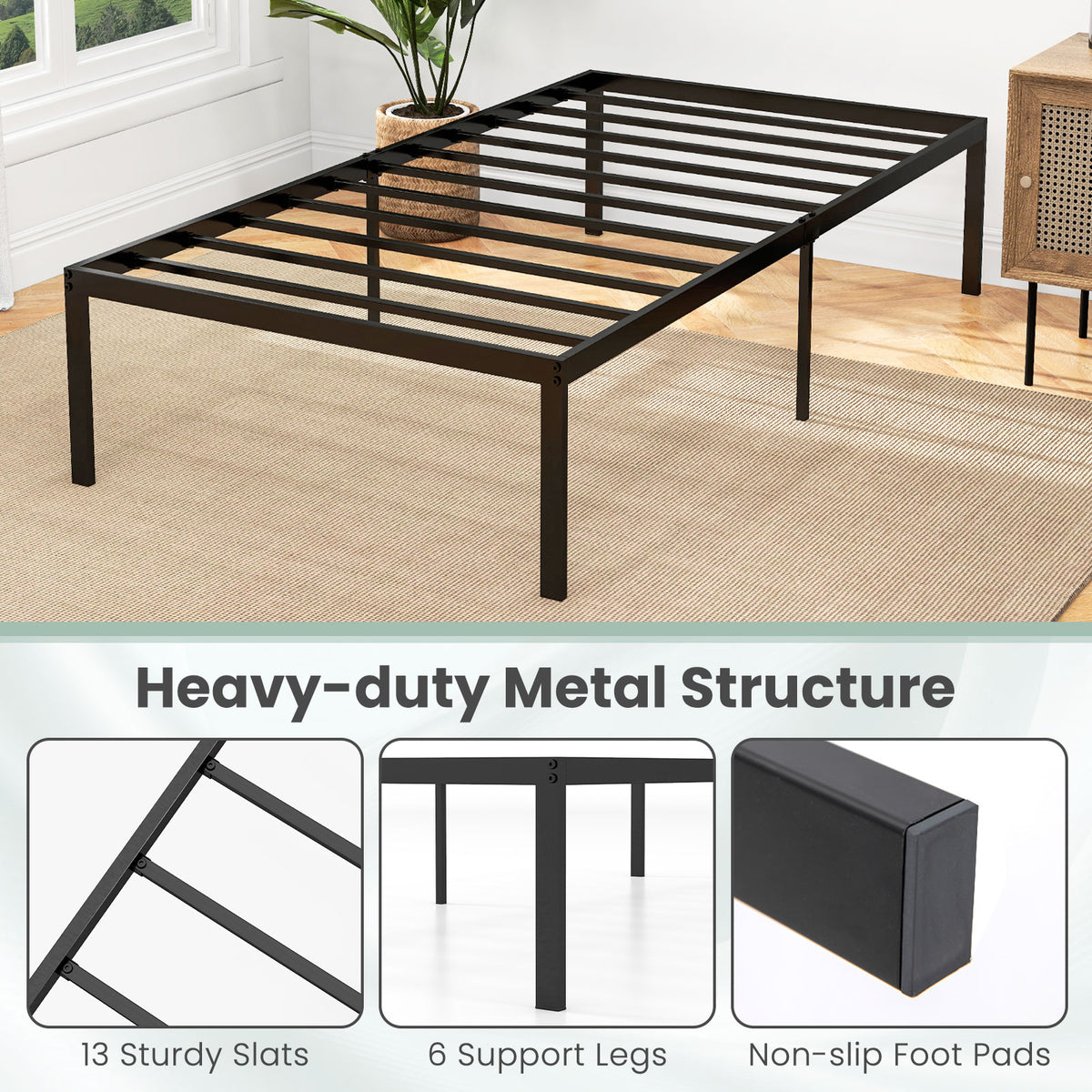 14” Twin Size Bed Frame, Metal Platform Bed Frame with Heavy Duty Steel Slat Support