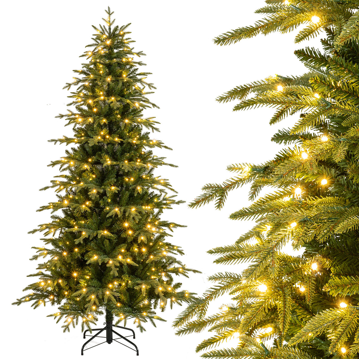 6FT/7.5FT/8FT Pre-lit Artificial Christmas Tree, Hinged Xmas Tree with 1195 Branch Tips