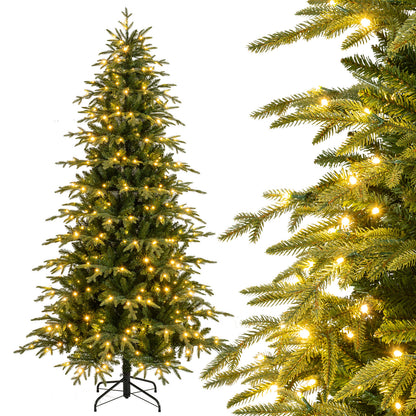6FT/7.5FT/8FT Pre-lit Artificial Christmas Tree, Hinged Xmas Tree with 1195 Branch Tips