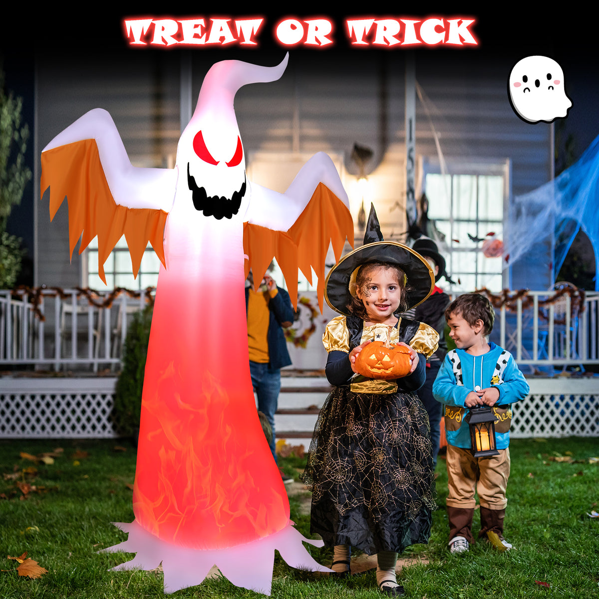 6FT Halloween Inflatable Scary Spooky Ghost, Blow Up Yard Decoration with Built-in Flame Light and Waterproof Blower