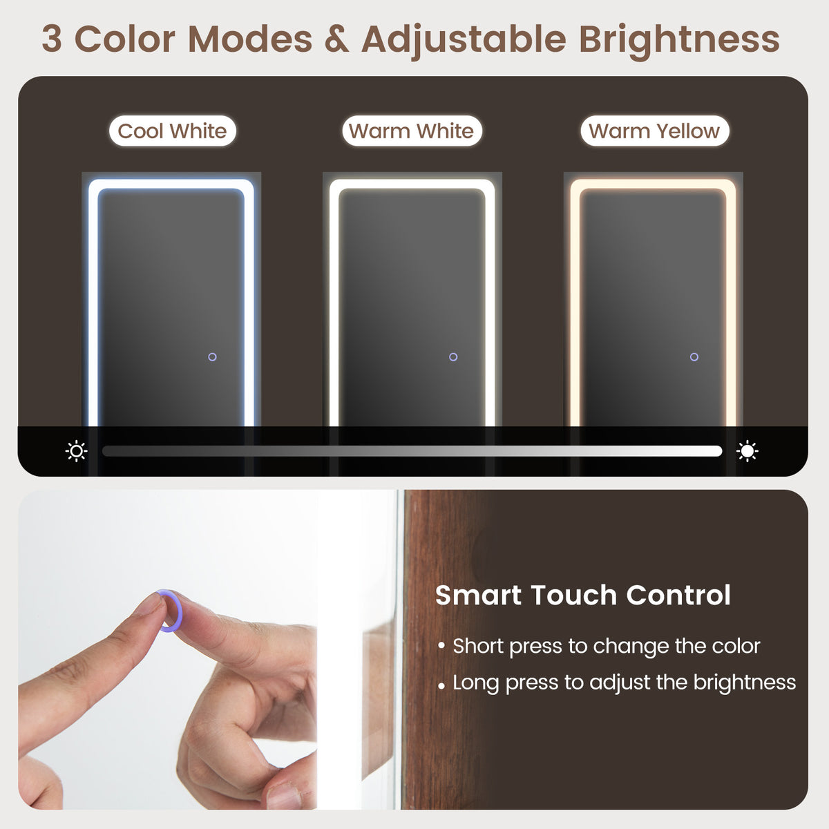 Jewelry Cabinet Armoire with Full Length Mirror, Freestanding Jewelry Cabinet with 3-Color LED Lights