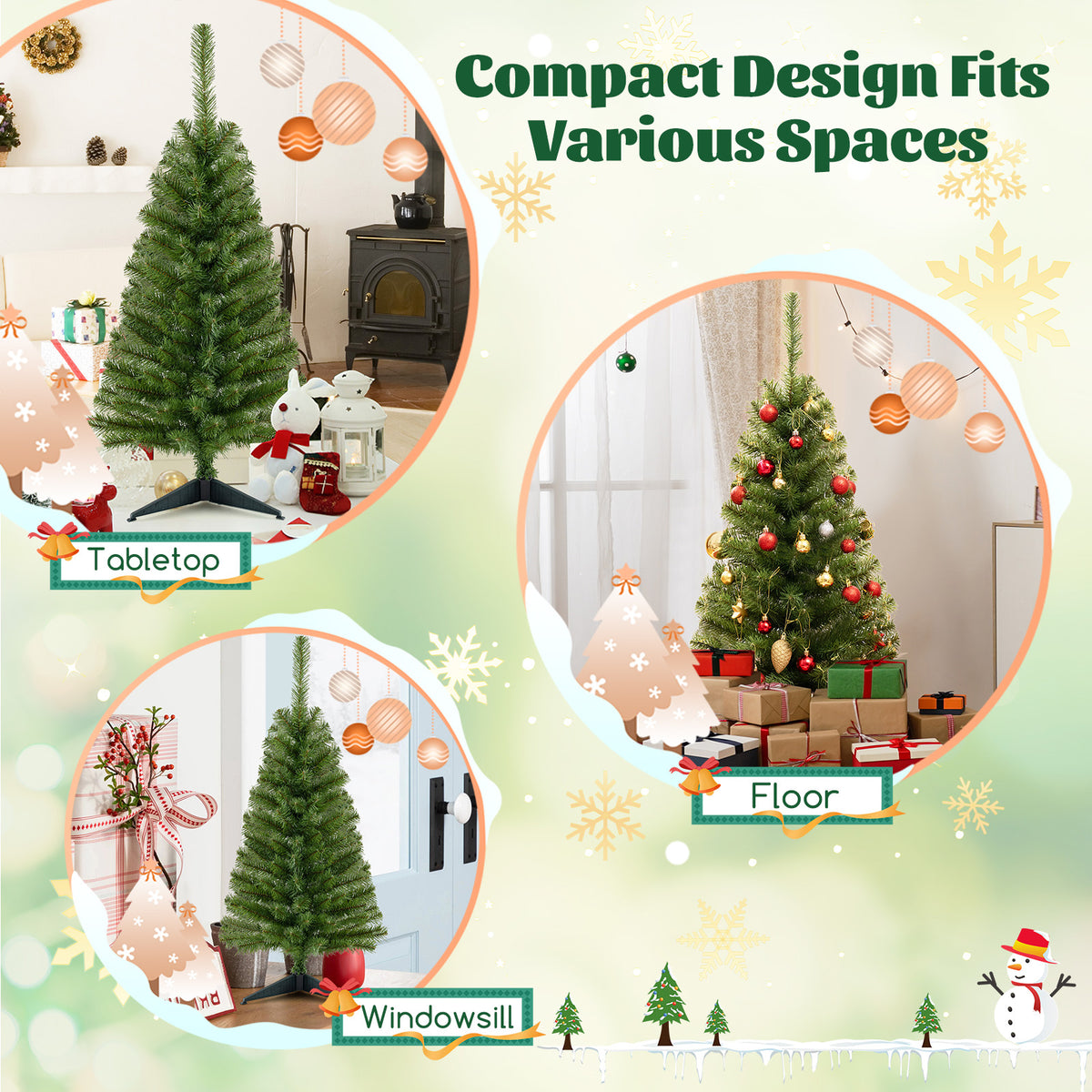 GOLFLAME 3FT Artificial Christmas Tree, Premium Mini Xmas Pine Tree with Stand Base Thicken Tips