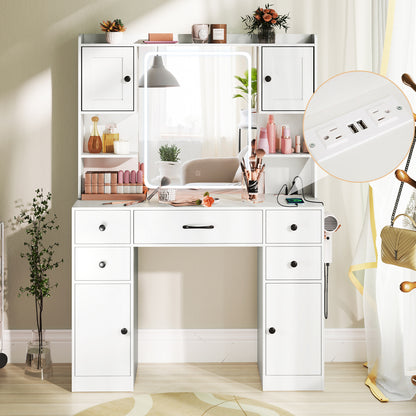 Makeup Vanity Desk with Mirror and Lights, Dressing Table with Charging Station